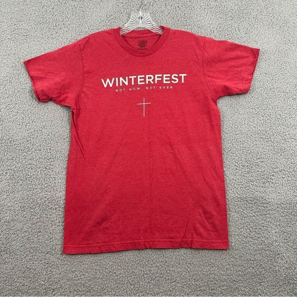 Winterfest Not Now Not Ever Shirt Adult M Sunday Cool Cross Red Short Sleeve Tee